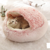Panier 2 en 1 pour chien et chat, lit d'hiver rond en peluche, chaud et doux, produits pour animaux de compagnie