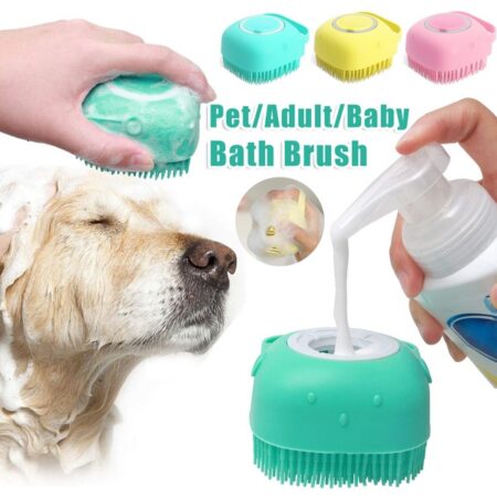 Gant de Bain et de Massage en Silicone pour Chien et Chat – Brosse 2-en-1 avec Réservoir de Shampooing