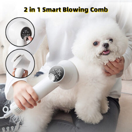 Sèche-Cheveux Intelligent pour Animaux | 2 en 1 Brosse & Séchage – Silencieux & Sans Danger pour Chiens et Chats